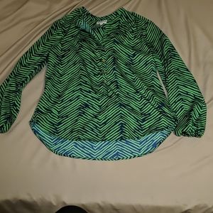 Navy and emerald pattered blouse longsleeve